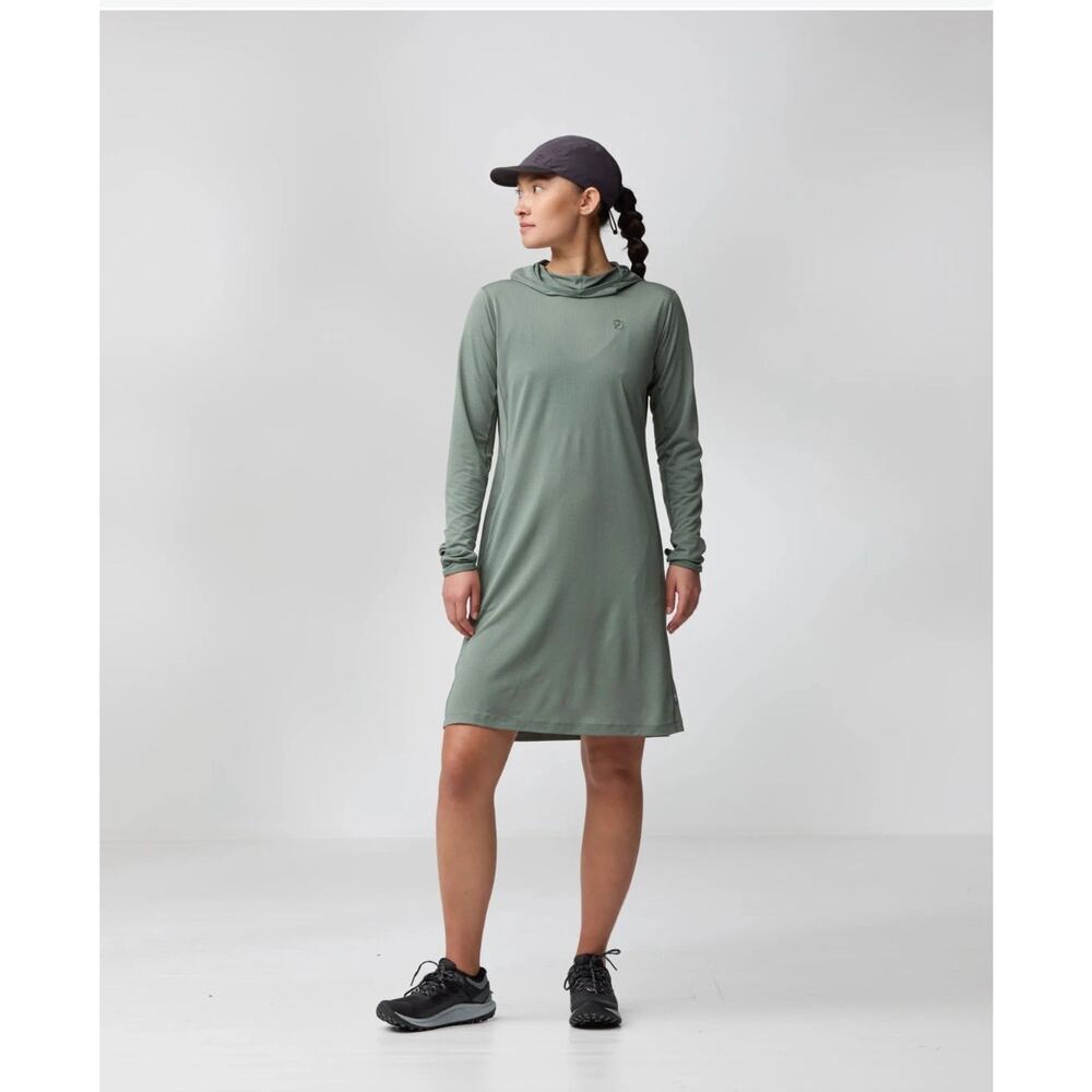 fjallraven Abisko Sun Hoodie Dress Women Large Green Breathable Fast Dry Pockets